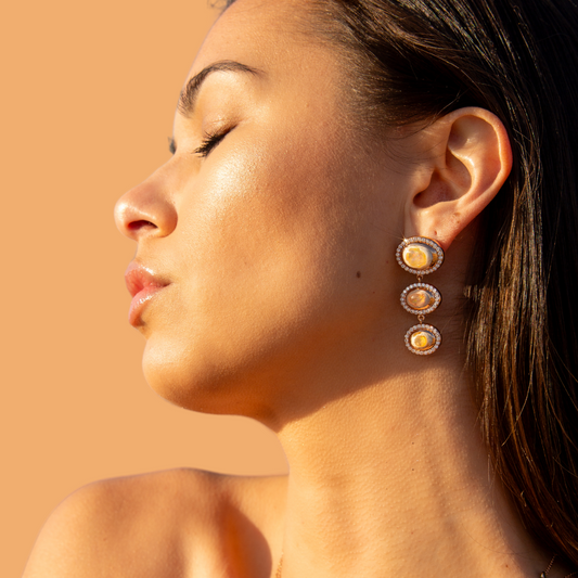 18K Rose Gold Opal Center Stone With Diamond Halo Earrings