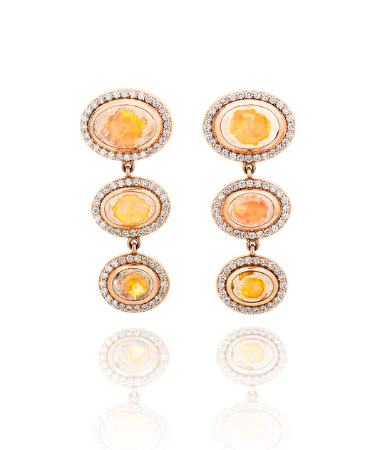 18K Rose Gold Opal Center Stone With Diamond Halo Earrings