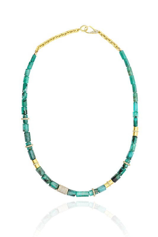 18K Yellow Gold Emerald with Diamond Clasp Necklace