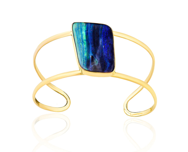 14K Yellow Gold Cuff with Blue Opal Center Bracelet