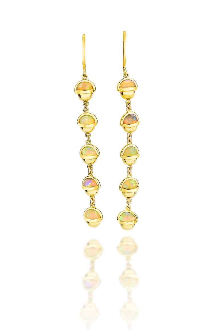 18K Yellow Gold 5 Opal Sphere Earrings
