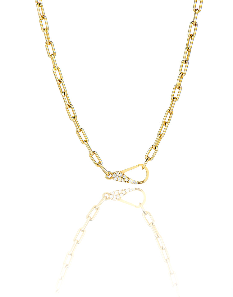 18K Yellow Gold Big Aquamarine with Diamond Clasp Necklace